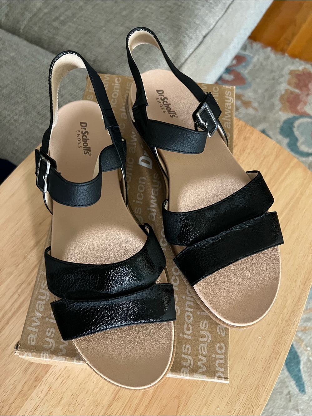 Dr. Scholl's Black Leather Adjustable Slingback Sandals - Picture 3 of 5